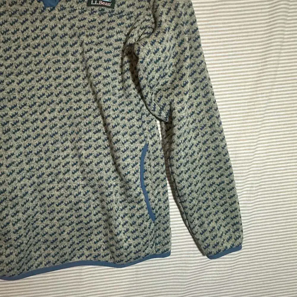 LL Bean Sweater Fleece Pullover M Reg Blue Print